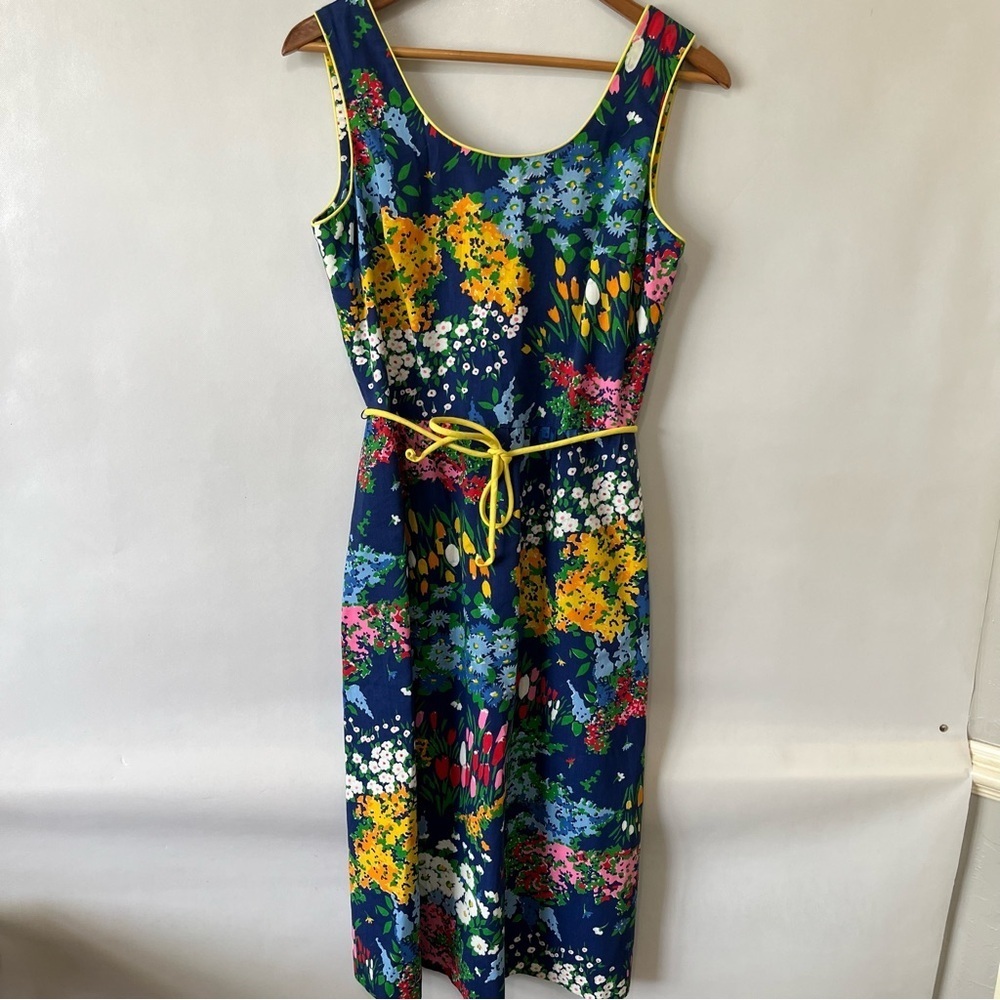 Vintage Meadowbank Blue Yellow Floral Summer Garden Dress